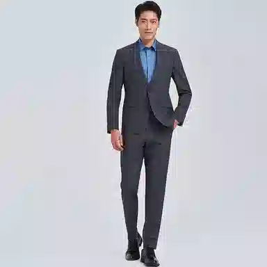 才子 纯色一粒扣修身休闲长袖西装 男款 灰色