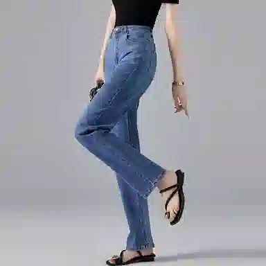 【dme】 纯色直筒中腰休闲水洗牛仔裤 女款 蓝色