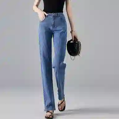 【dme】 纯色直筒中腰休闲水洗牛仔裤 女款 蓝色