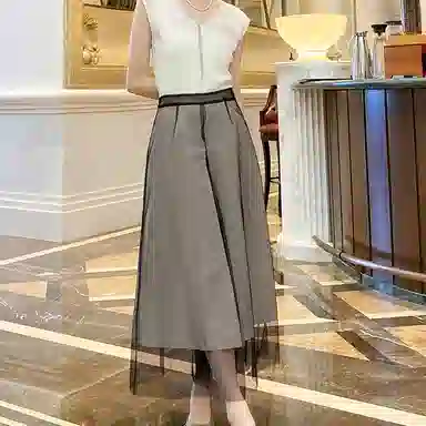 美洋 简约纯色复古高腰阔腿休闲裤 女款 黑色