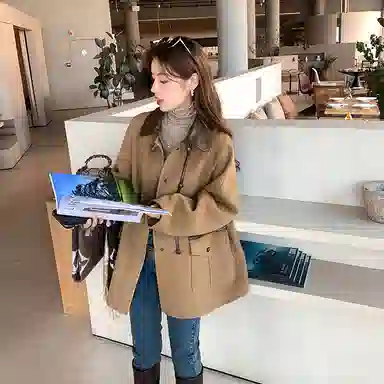 花栗鼠小姐 羊毛双面毛呢中长款大衣 女款