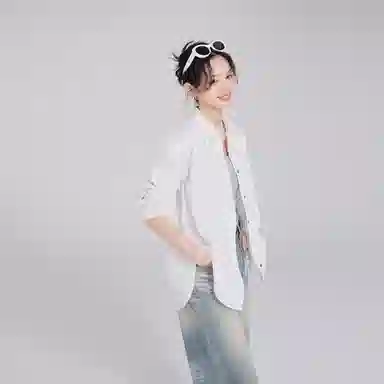 美洋 泡泡棉条纹长袖衬衫 女款 白色