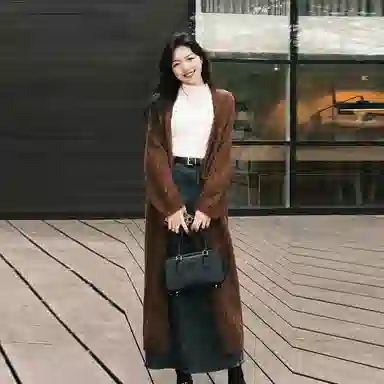 美洋 纯色一体绒双袋高腰直筒半身牛仔长裙 女款 复古蓝