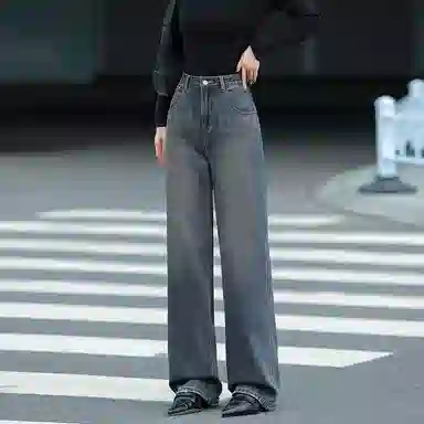 【dme】 纯色中腰直筒简约休闲牛仔裤 女款 中牛仔蓝