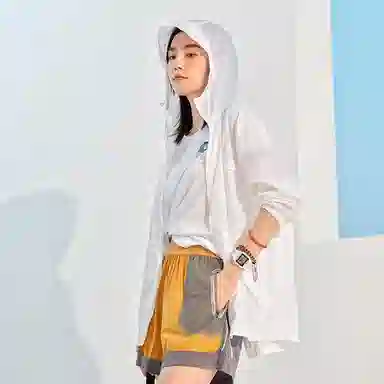 探路者 纯色休闲连帽设计长袖防晒服 女款 白色