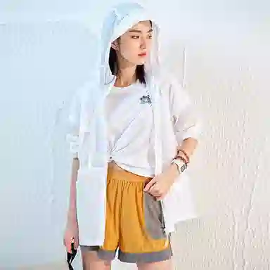 探路者 纯色休闲连帽设计长袖防晒服 女款 白色