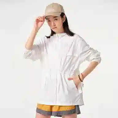 探路者 纯色休闲连帽设计长袖防晒服 女款 白色