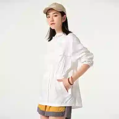 探路者 纯色休闲连帽设计长袖防晒服 女款 白色