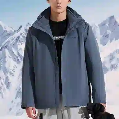 探路者 可脱卸风帽 抓绒内胆 户外纯色三合一套绒冲锋衣 男款