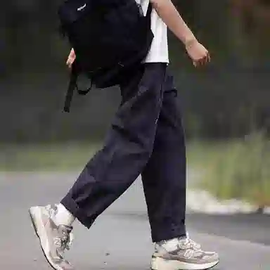 港仔文艺男 纯色系带直筒工装裤 男款