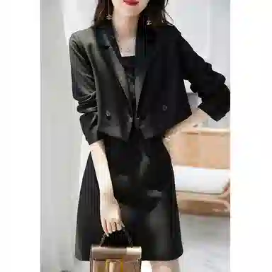 【dme】 纯色休闲西装外套吊带连衣裙裙装套装 女款 黑色