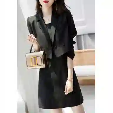 【dme】 纯色休闲西装外套吊带连衣裙裙装套装 女款 黑色