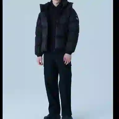 FILA Solid Color Hoodie Down Jacket Black