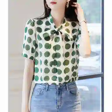 【dme】 波点印花短袖衬衫 女款 绿色