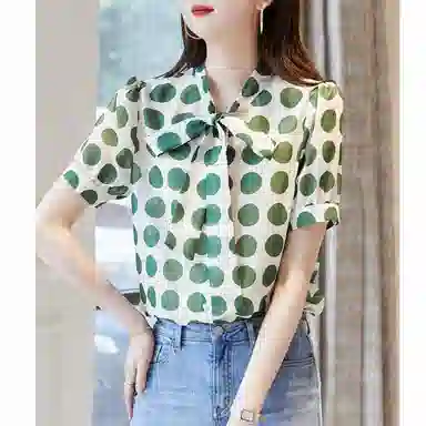 【dme】 波点印花短袖衬衫 女款 绿色