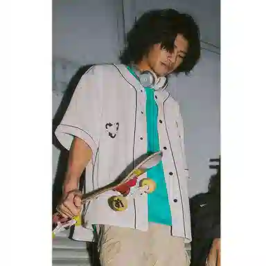 LiNing x OG_SLICK Earth Cartoon Print Baseball Jacket White