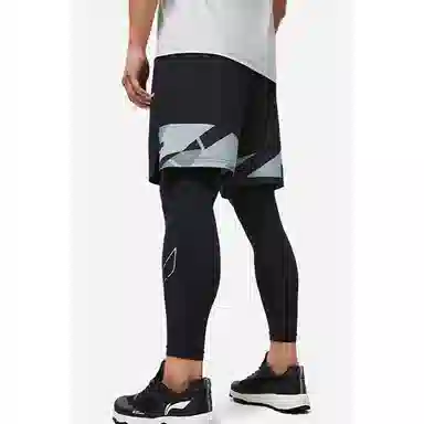 李宁 健身系列 局部满印图案系带速干运动短裤 男款 黑色