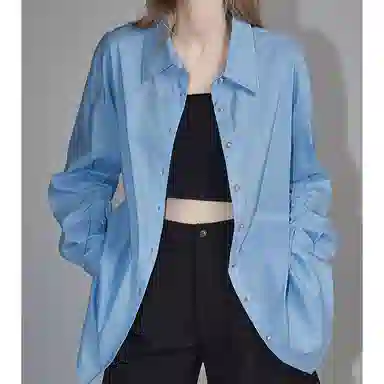 【dme】 纯色简约长袖衬衫 女款 浅蓝色