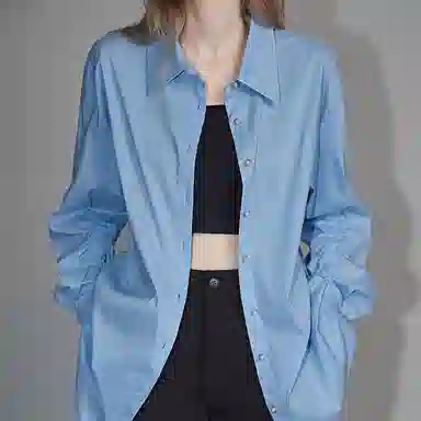 【dme】 纯色简约长袖衬衫 女款 浅蓝色