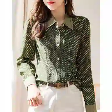 【dme】 休闲波点长袖衬衫 女款 绿色