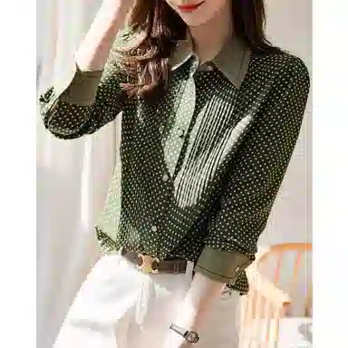 【dme】 休闲波点长袖衬衫 女款 绿色
