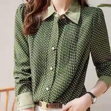 【dme】 休闲波点长袖衬衫 女款 绿色