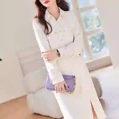 【dme】长袖衬衫开衩半身裙装套装 女款 米白