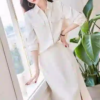 【dme】长袖衬衫开衩半身裙装套装 女款 米白