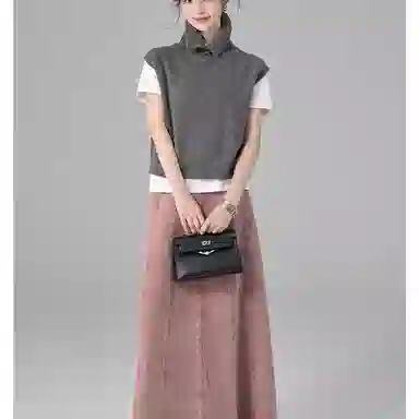 美洋 干枯玫瑰立体拼接牛仔短裙 粉色