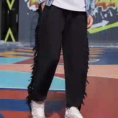 中国李宁 休闲系带直筒针织运动裤 男款 黑色