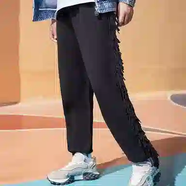 中国李宁 休闲系带直筒针织运动裤 男款 黑色