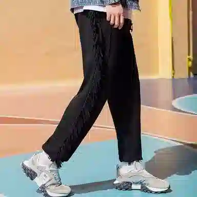 中国李宁 休闲系带直筒针织运动裤 男款 黑色