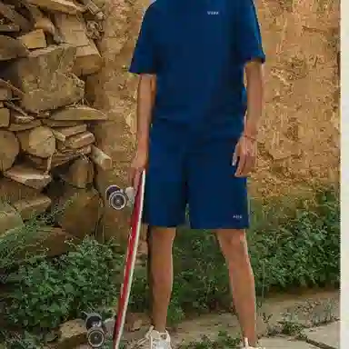 中国李宁 纯色宽松运动短裤 男款 蓝色