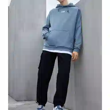 中国李宁 运动潮流系列 纯色印花汉字字母加绒连帽长袖卫衣 男女同款 蓝色