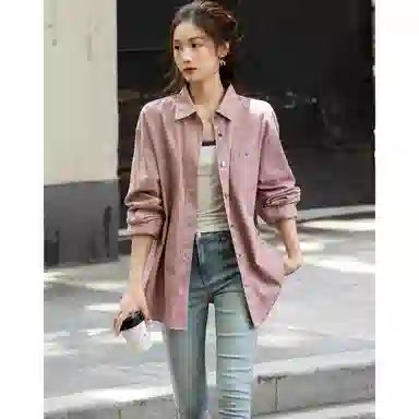 【dme】 休闲纯色翻领长袖衬衫 女款 灰粉