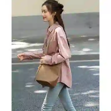 【dme】 休闲纯色翻领长袖衬衫 女款 灰粉