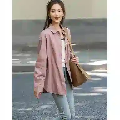 【dme】 休闲纯色翻领长袖衬衫 女款 灰粉