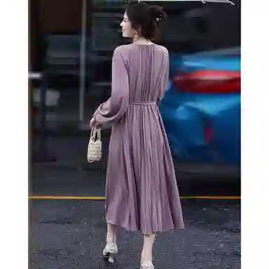 【dme】 通勤纯色舒适圆领宽松插肩长袖连衣裙 女款 蔷薇紫