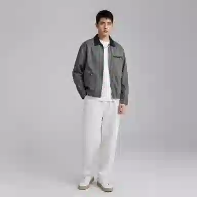 复古高级感拉链翻领撞色宽松夹克外套 男女同款