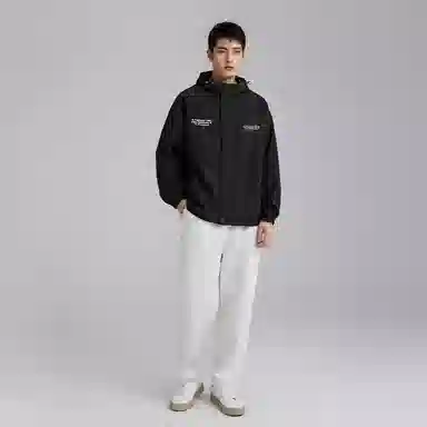 三体 文明系列 美式复古简约基础款纯色字母印花宽松连帽防水防风登山潮牌时尚户外休闲百搭机能风夹克外套 男女同款