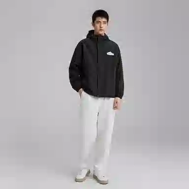 三体 简约纯色基础款字母印花宽松水防风登山连帽开衫机能风美式复古潮牌夹克外套 男女同款