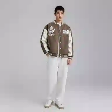 三体 太空亚洲舰队系列 复古美式宽松趣味英文字母发泡印花休闲学院风拼接撞色保暖加厚飞行员棒球多巴胺羽绒服 男女同款