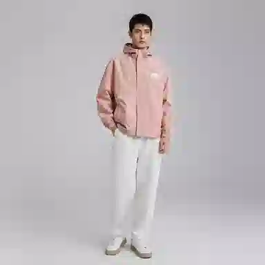 三体 简约纯色基础款字母印花宽松水防风登山连帽开衫机能风美式复古潮牌夹克外套 男女同款