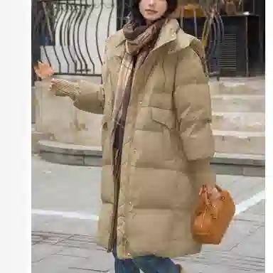 鸭鸭 连帽长款简约羽绒服 女款