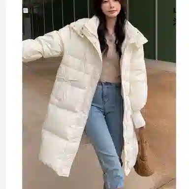 鸭鸭 连帽长款简约羽绒服 女款