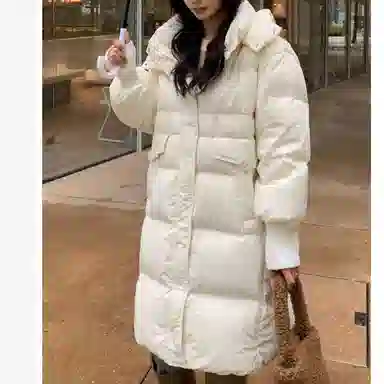 鸭鸭 连帽长款简约羽绒服 女款