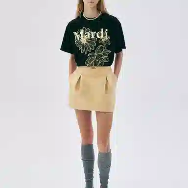 MARDI MERCREDI TSHIRT TRIPLE FLOWER_BLACK LEMON SS25T