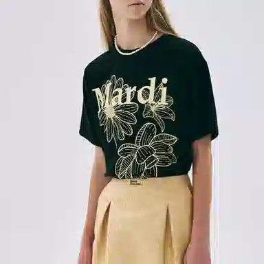 MARDI MERCREDI TSHIRT TRIPLE FLOWER_BLACK LEMON SS25T