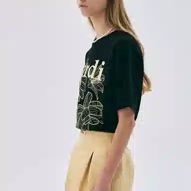MARDI MERCREDI TSHIRT TRIPLE FLOWER_BLACK LEMON SS25T