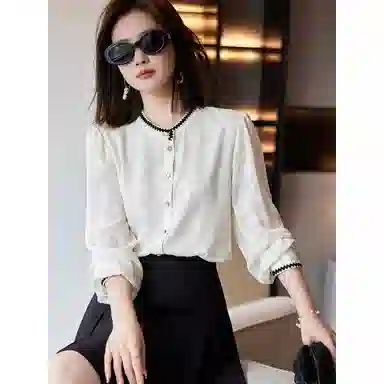 【dme】休闲圆领长袖衬衫 女款 米白色